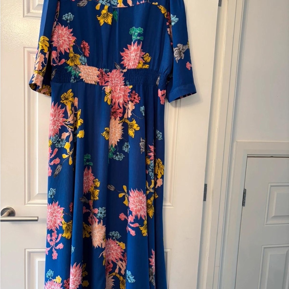 Pink and Blue Maxi Sundress with Cuffed Sleeves